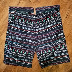 Sleep Chic Fleece Pajama Pants Women's LT Holiday Christmas Peace Joy Pattern